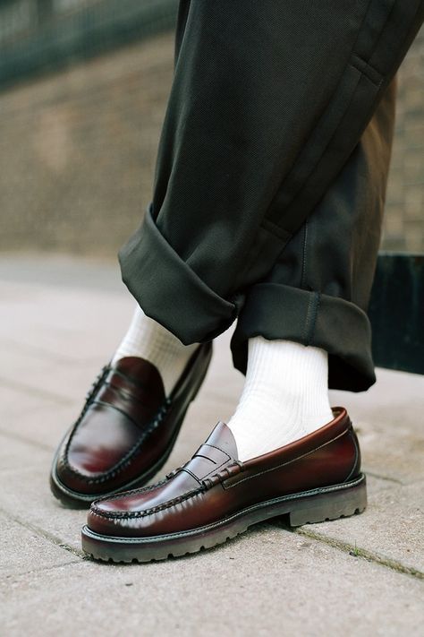 Bass' New Penny Loafers Will Make You Think Twice About Sneakers | Highsnobiety Best Loafers Men, Solovair Loafers Outfit, Men’s Penny Loafers, Gh Bass Weejuns Outfit Men, Mens Penny Loafers Outfit, Gh Bass Weejuns Outfit, Weejuns Men Outfit, Men’s Dress Shoes, Men’s Loafers