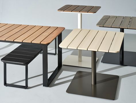 Newest Members of the Outdoor Family — Plus New Outdoor Materials! Black Coastal, Outdoor Furniture Inspiration, Communal Table, Training Tables, Outdoor Office, Bar Height Table, Outdoor Armchair, Table Inspiration, Stylish Tables