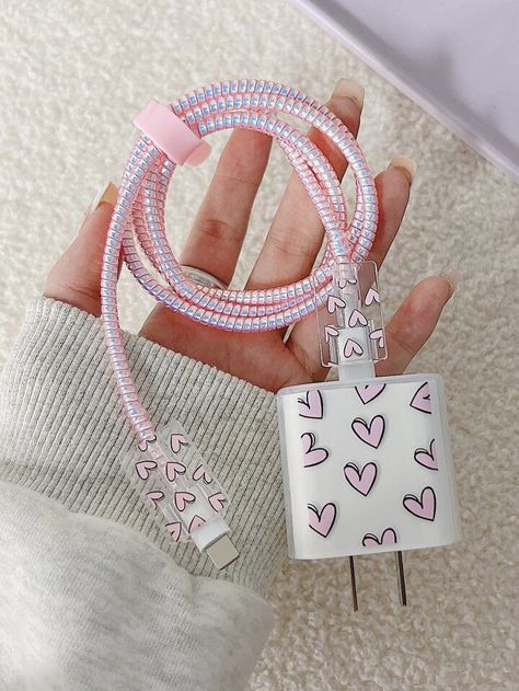 Free Returns ✓ Free Shipping✓. 5pcs Heart Print Data Cable Protector Set- Cable Storages & Protectors at SHEIN. قلادات متدلية, Desain Quilling, Perfect Gift For Boyfriend, Girly Phone Cases, Cable Protector, Pretty Iphone Cases, Girly Accessories, Iphone Accessories, Cute Phone Cases