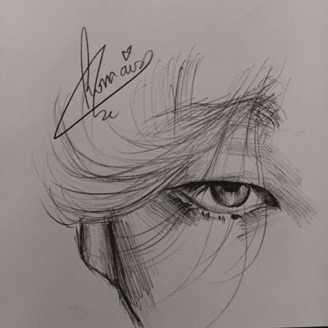 Taehyung Drawing Pencil Sketch Easy, Taehyung Easy Sketch For Beginners, Art Sketches Pencil Anime, Taehyung Cute Sketch, Kim Taehyung Drawing Pencil Easy, Taehyung Cute Drawing, Eye Drawing Line Art, Small Sketches Ideas, Thv Drawing