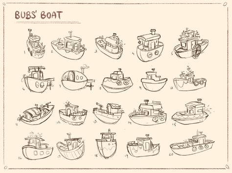 ArtStation - Bubs’ Boat, Iris Tian Boat Concept Art, Boat Sketch, Underwater Drawing, Blender Ideas, Boat Illustration, Vis Dev, Boat Drawing, Bullet Journal Paper, Cartoon Sketches