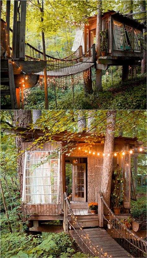 12 amazing DIY sheds and greenhouses: how to create beautiful backyard offices, studios and garden rooms with reclaimed windows and other materials. Shed Inspiration, Diy She Shed, Reclaimed Windows, Beautiful Tree Houses, Tree House Diy, Cool Tree Houses, House Backyard, Tree House Designs, Backyard Office