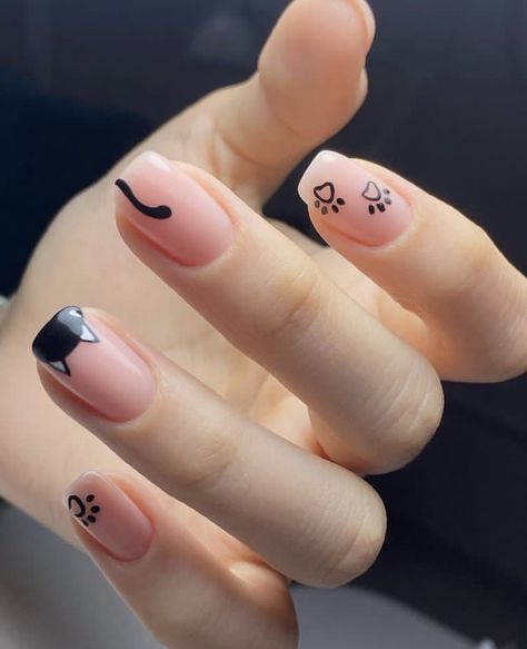 Cat Nail Designs, Minimal Nails Art, Hello Nails, Nail Drawing, Cute Simple Nails, Subtle Nails, Simple Gel Nails, Minimal Nails, Design Nails