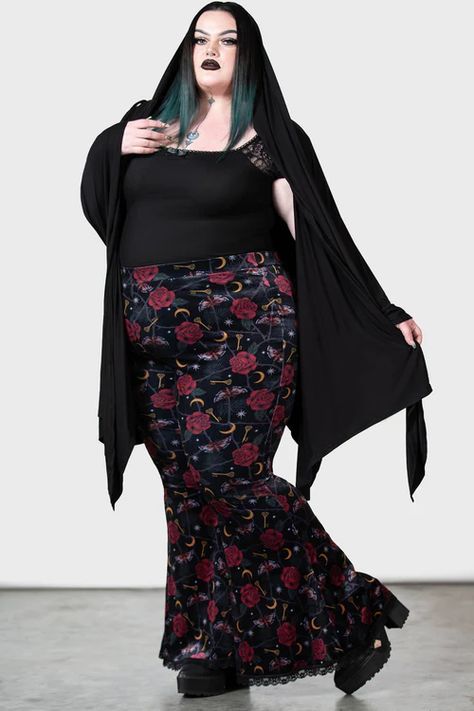 Glinda Flares [PLUS] | Killstar Goth Plus Size Clothing, Plus Size Women Goth, Chubby Goth, Plus Size Grunge, Chubby Style, Goth Outfit Ideas, Plus Size Goth, Fairy Goth, 2010 Fashion