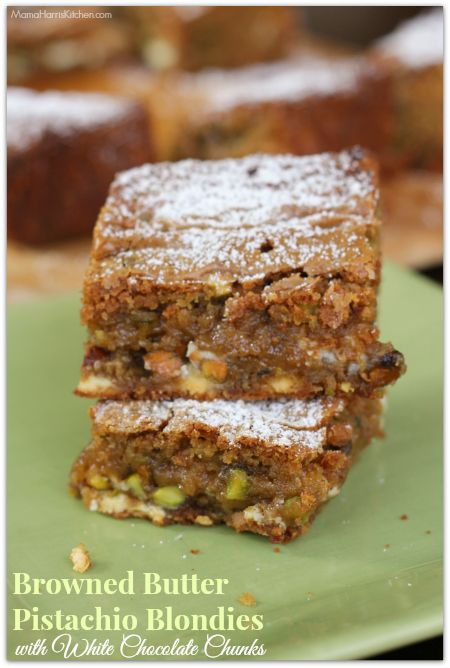 Pistachio Blondies 12 Tomatoes, Pistachio Blondies, Pistachio Recipes, Pistachio Butter, Browned Butter, Banana Chips, Brown Butter, Dessert Bars, Cookie Bars