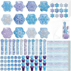 Cholemy 168 Pcs Winter Snowflake Party Favors frozen goodie bags stuffers Classroom Prizes Gifts Mini Notebook Pencil Stamp Sticker Stationery Set Christmas Winter Themed birthday Party Favors Frozen Gift Bags, Winter Themed Birthday Party, Winter Themed Birthday, Frozen Birthday Party Favors, Winter Party Favor, Classroom Christmas Activities, Frozen Party Favors, Snowflake Party, Prize Gifts