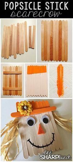 Popsicle Stick Scarecrow, Thanksgiving Arts And Crafts, Diy Popsicle Stick Crafts, Thanksgiving Crafts Preschool, Easy Thanksgiving Crafts, Kids Thanksgiving, Snacks Easy, Diy Popsicle, October Crafts