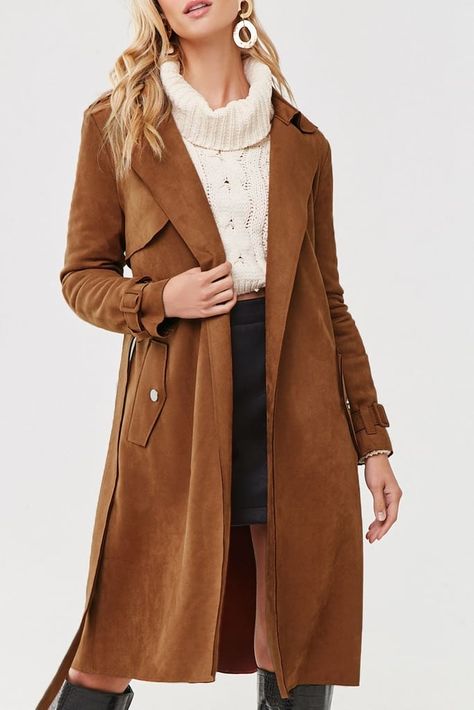 Forever 21 Faux Suede Duster Jacket Faux Jacket, Suede Outfit, Coat Outfit, Duster Jacket, Popsugar Fashion, Suede Coat, Belted Jacket, Street Style Trends, Tailored Dress