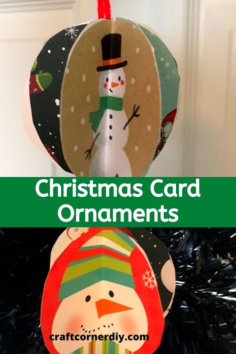 Christmas Card Ornaments Made From Old Cards | Recycled Christmas Card Ornaments, Ornaments From Christmas Cards, Christmas Cards For Seniors, Recycled Christmas Card Crafts, Recycling Christmas Cards, Upcycle Christmas Cards, Old Christmas Card Crafts, Crafts With Old Christmas Cards, Recycled Christmas Cards