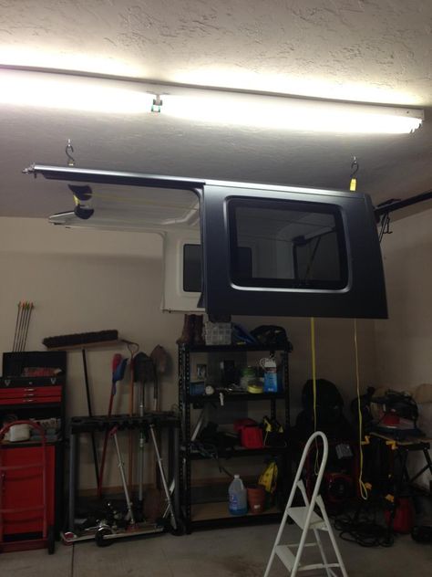 My $12 DIY Jeep Hardtop Hoist | Oklahoma Shooters Jeep Hardtop Storage, Jeep Storage, Jeep Wrangler Tops, Garage Hoist, Jeep Wrangler Hard Top, Jeep Wrangler Diy, Jeep Hard Top, Jeep Wrangler Doors, Jeep Garage