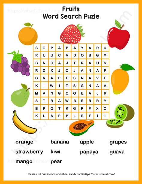 This is our printable puzzle on Fruit Word Search. The students will need to find the fruit names in the puzzle. Word Puzzles For Kids, Teach English To Kids, Fruit Names, Reading Comprehension Lessons, English Activities For Kids, Kids Worksheets Preschool, Fruits For Kids, English Phonics, Learning English For Kids