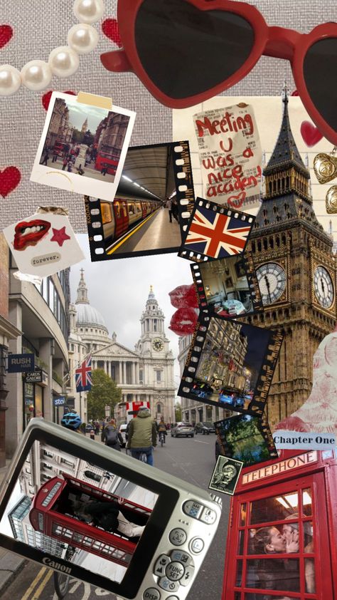 london trip scrapbook page 🇬🇧⭐️ #vintage #collage #moodboard London Scrapbook Ideas, London Aesthetic Collage, London Collage Wallpaper, London Shuffle, London Aesthetic Wallpaper, London Scrapbook, London Collage, Trip Scrapbook, London Wallpaper