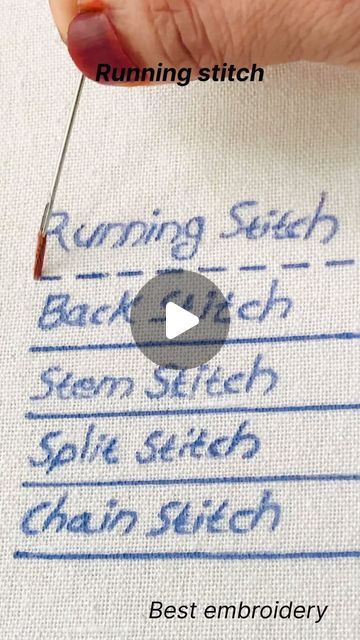 Best embroidery by Naziyajaleel on Instagram: "These are the basic stitches.❤️❤️❤️  #embroidery #handembroidery #handembroiderytutorial #handembroiderywork #embroidered #basicembroidery #basicembroiderytutorial #basicembroiderystitches #basicembroiderystitch #embroideryforbeginners #embroideryforbeginner #embroideryforbeginnersembroidery" Easy Stitch Embroidery, Hand Embroidery Applique Stitches, Fabric For Embroidery Best, Embroidery Stitches For Repairs, Embroidery Repair Stitches, Hand Embroidery Sampler, Embroidery Basics Tutorials, Embrodery Stiching Picture, Straight Embroidery Stitches