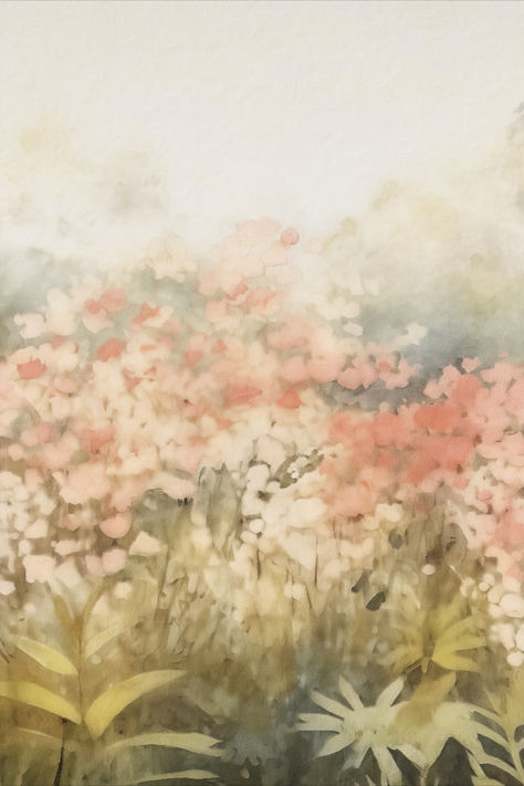 A minimal muted tone painting of wildflowers. Ig Background, Tone Painting, Muted Pastels, Baby Sitting, Spring Landscape, Vintage Spring, Wall Art Vintage, Oil Painting Flowers, Soft Floral