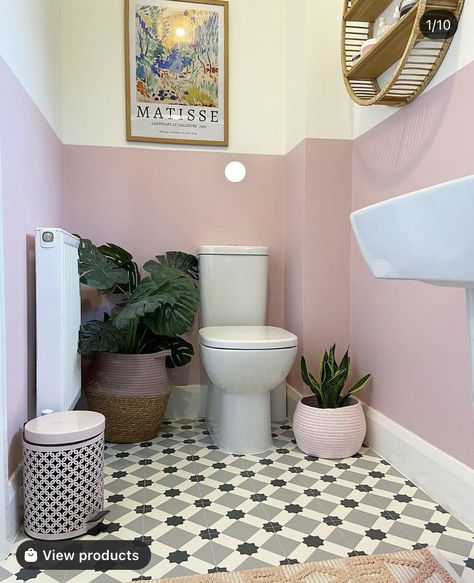 Bathroom Paint Color Schemes, Bathroom Paint Color, Small Bathroom Paint, Pink Toilet, Small Downstairs Toilet, Pink Bathroom Decor, Toilet Room Decor, Small Toilet Room, Color Scheme Ideas