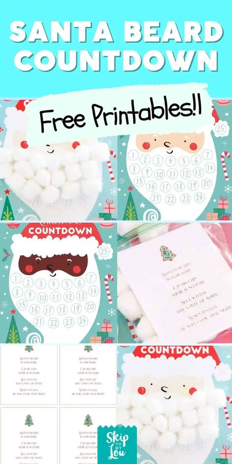 Christmas Countdown Santa Beard, Santa Claus Countdown Craft, Santa Countdown Beard, Santa Beard Countdown Free Printable, Santa Patterns Printable, Santa Countdown Craft, Santa Face Template Free Printable, Santa Face Template, Santa Beard Countdown