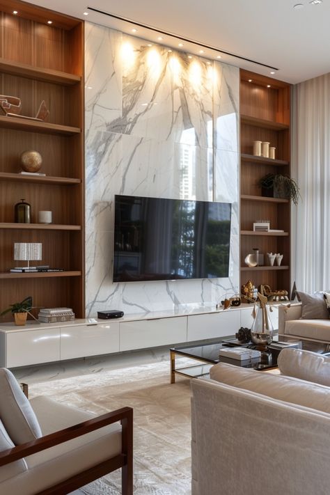 Try these tips to create a stylish TV wall by using a handful of decor items you might have around your home. French Tv Wall, Tv Wall Bedroom, Tv Wall Decor Ideas, Modern Family Rooms, Built In Cabinet, Dark Academia Decor, Wall Ar, Tv Wall Decor, Wall Home Decor