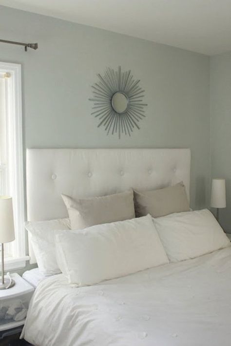 If you believe in calming colors in the boudoir, Misty China Rain (30GY 73/053) is the most soothing grey-green around. Glidden Paint Colors, China Rain, Small Basement Remodeling, Glidden Paint, Style Parisienne, Best Paint, Real Homes, Blue Paint Colors, Grey Paint Colors