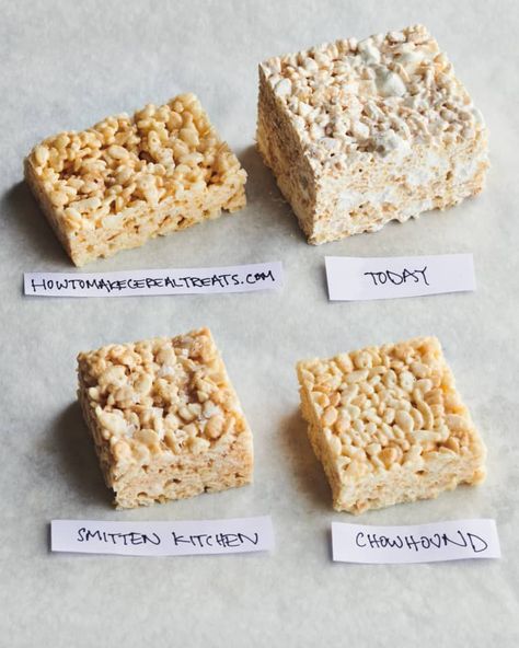 We Tried 4 Popular Rice Krispies Treats Recipes - Here's The Best | Kitchn Flan, Cereal Krispie Treats, Homemade Rice Crispy Treats, How To Make Cereal, Rice Crispies Recipe, Fun Rice Krispie Treats, Homemade Rice Krispies, Rice Crispy Bars, Rice Krispies Recipe