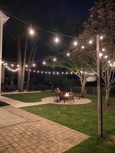 Small Patio Hanging Lights, Lights In Backyard Hanging, Outdoor Backyard Lighting, Backyard Patio Designs Pavers, Backyard Patio Designs With Grill, Backyard Patio Designs Diy, Fairy Lights Backyard, Patio Designs With Fire Pit, Small Backyard Patio Designs