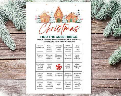 Christmas Find the Guest Bingo Christmas Party Games Christmas Bingo Christmas Games for Adults Families Kids Office Party Printable - Etsy Croatia Christmas Games For Adults Families, Christmas Party Bingo, Friend Bingo, Christmas Office Party, Party Games Christmas, Bingo Christmas, Find The Guest Bingo, Guest Bingo, Christmas Games For Adults