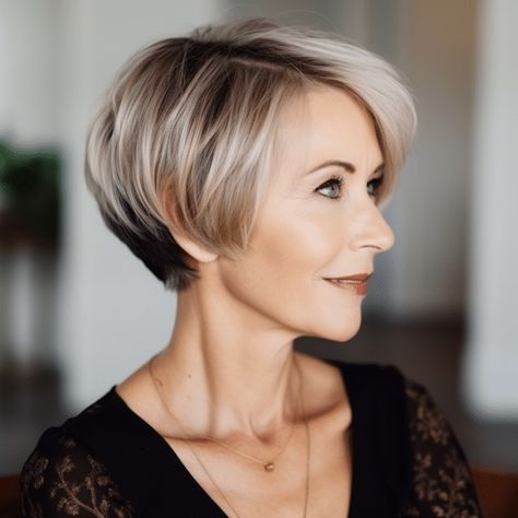 Stacked Angled Bob Hairstyles With Bangs, Stacked Layered Bob Haircut Medium, Wedge Haircut For Women Over 50, Pixies Haircut, Kort Bob, Wedge Haircut, Wedge Hairstyles, Longer Pixie Haircut, Short Hair Lengths