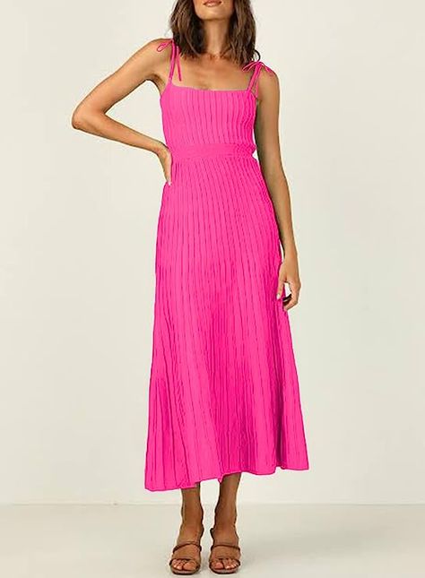 pink dress Party Long Dress, Womens Knit Dresses, Mini Robes, Midi Cocktail Dress, Everyday Dresses, Summer Maxi Dress, Types Of Skirts, Cami Dress, Square Neckline