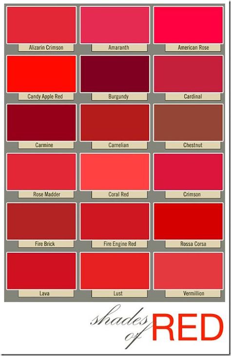 This arrangement of the shades of red, also suggests the many tones of my emotion throughout the scene: Shades Of Red Color, Remodel House, True Spring, Different Shades Of Red, Colour Mixing, Red Colour Palette, Simply Red, Candy Apple Red, Blood Red