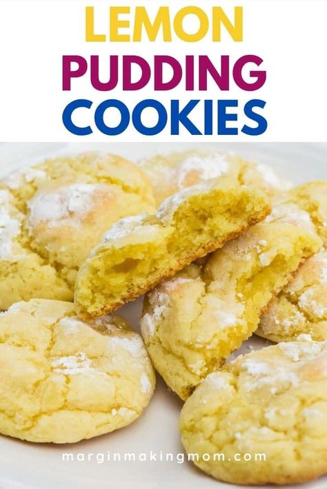 These lemon pudding cookies are so simple to make, thanks to a box of pudding mix! They have a delicate crinkle top, plus they're soft and chewy and perfect! Lemon Pudding Cookies, Banana Pudding Cookies, Pudding Cookies Recipes, Easy Puddings, Cheesecake Pudding, Pudding Cookies, White Chocolate Cookies, White Chocolate Chip Cookies, Lemon Pudding