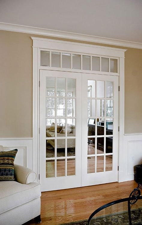 Adding Architectural Interest: A Gallery of Interior French Door Styles & Ideas Jendela Vintage, French Doors Inside, Pintu Interior, Transom Windows, Style Deco, French Doors Interior, Wood Doors Interior, French Door, Interior Barn Doors