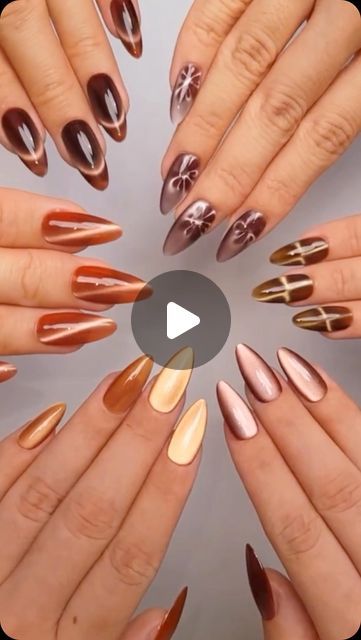 Nail art 💅 Manicure on Instagram: "🌺 Soft as moonlight, get you the new trend of autumn cat’s eye🌙🛍️Moonlit Velvet Cat Eye Gel 🛒Link in bio 🔗" Autumn Nails Cat Eye, Fall Cats Eye Nails, Cat Eye Nails Fall, Fall Nails Cat Eye, Tiger Eye Nails Design, Cat Eye Fall Nails, Tigers Eye Nails, Brown Cat Eye Nails, Fall Cat Eye Nails