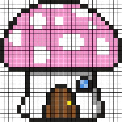 Mushroom House Perler Bead Pattern | Bead Sprites | Misc Fuse Bead Patterns Perler Bead Art Mushroom, Mushroom Fuse Bead Patterns, Fuse Beads Mushroom, Mushroom Perler Bead Patterns, Mushroom Pearl Beads, Trippy Mushroom Perler Bead Patterns, Game Making, Crochet Grid, Rainbow Top