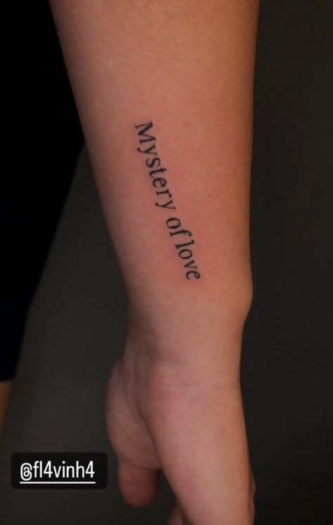 Mystery Of Love Tattoo, Sufjan Stevens Tattoo, Song Inspired Tattoos, Cmbyn Tattoo, Mystery Of Love, Kurtis Conner, Sharpie Tattoos, Sufjan Stevens, E Tattoo