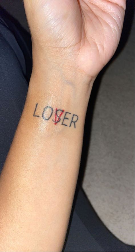 Tats With Deep Meaning, Tiny Self Love Tattoo, Lover Boy Tattoo Ideas, Red Ink Patchwork Tattoo, Love Loser Tattoos, No Love Tattoos For Women, Problem Child Tattoo, Childhood Tramas Tattoo, Marker Tattoos Ideas