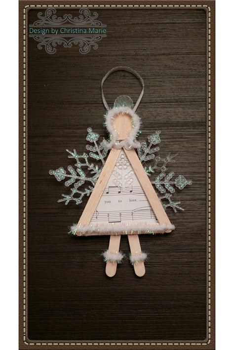 Easy Christmas Angels To Make, Angel Popsicle Stick Craft, Popsicle Stick Angel Ornament, Popsicle Stick Angels, Angel Ornaments Diy Easy, Angel Crafts Diy, Angel Ornaments To Make, Christmas Angels To Make, Ribbon Angels