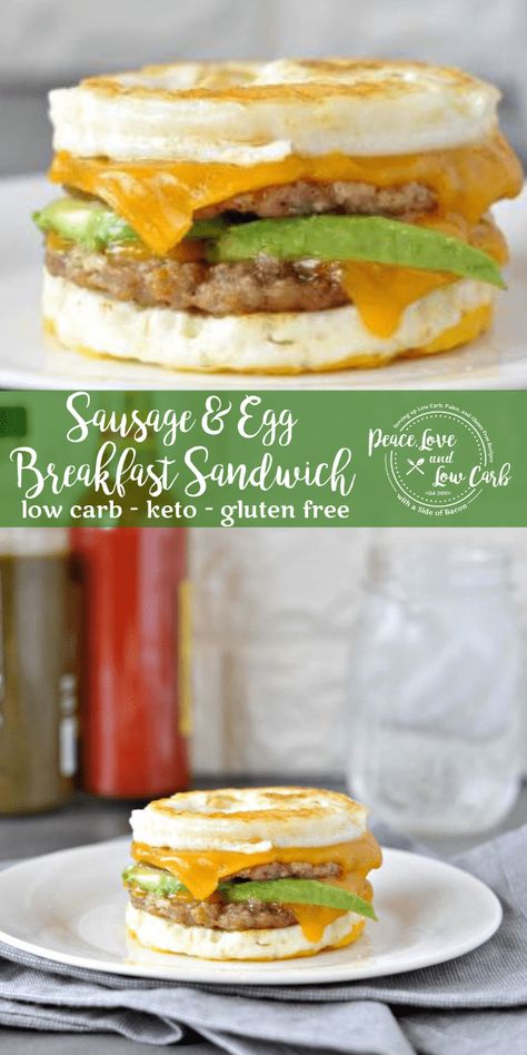 Who needs fast food when you can make your own low carb and keto McMuffin Sausage and Egg Breakfast Sandwich right at home. You won't even miss the english muffin... It's that GOOD! Keto Mcmuffin, Egg Breakfast Sandwich, Sausage And Egg Breakfast, Sausage Breakfast Sandwich, Tartiflette Recipe, Egg And Grapefruit Diet, Peace Love And Low Carb, Keto Sausage, Egg Sandwich Breakfast