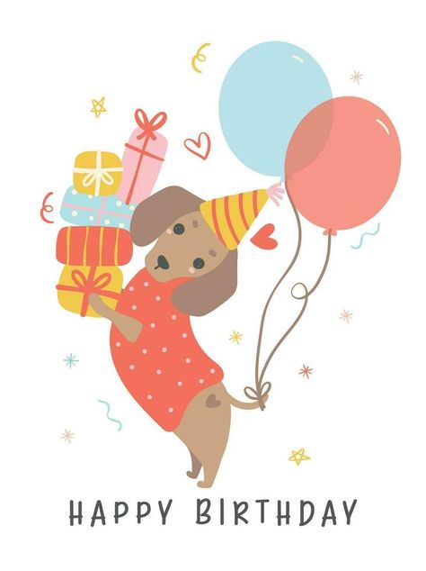 Happy Birthday Weiner Dog, Happy Birthday Dachshund, Animal Cartoon Illustration, Dachshund Party, Happy Birthday Puppy, Arte Dachshund, Dog Happy Birthday, Dachshund Birthday, Happy Birthday Best Friend