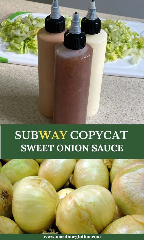 Sweet Onion Sauce Subway, Subway Sweet Onion Sauce, Subway Copycat, Sweet Onion Sauce, Homemade Sauce Recipes, Salad Dressing Recipes Homemade, Homemade Condiments, Onion Sauce, Condiment Recipes