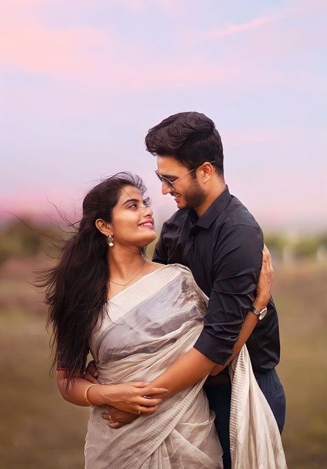 Post Wedding Photoshoot Poses, Couple Poses Post Wedding, Pre Wedding Poses Outdoor Saree, Pre Wedding Shoot Ideas Photo Poses In Saree, Post Wedding Couple Poses, Saree Couple Photos, Couple Pose With Saree, Sadi Photo Poses Couple, Sadi Pic Couple