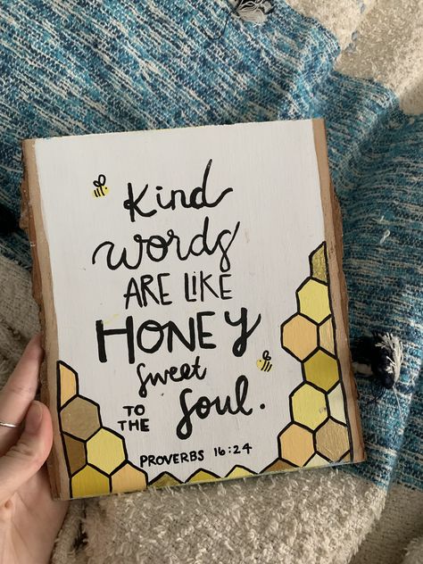 bible verse painted canvas/wood chunk Canvas With Bible Verse, Bible Verse Ideas Crafts, Wood Bible Verse Signs, Christian Painting Inspiration, Canvas Art Scripture, Cute Quotes Painting, Encouraging Paintings, Biblical Canvas Paintings, Scripture Acrylic Paintings