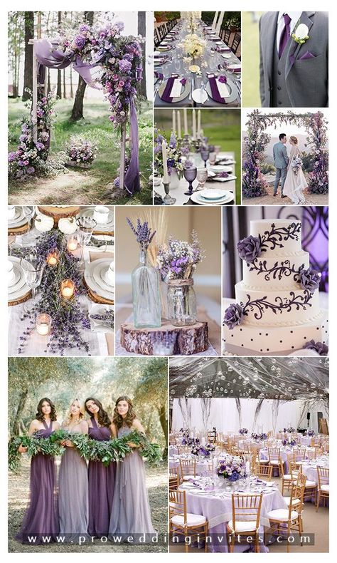 Lilac Wedding Themes, Lavender Wedding Colors, Deco Violet, Purple And White Wedding, Silver Glitter Wedding Invitations, Grey Wedding Theme, Lavender Wedding Theme, Gray Wedding Colors, Purple And Silver Wedding