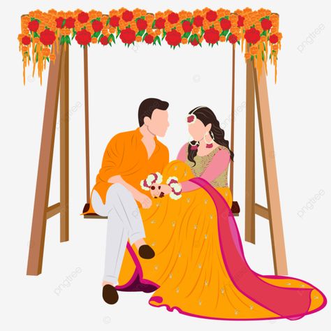 Wedding Couple Vector, Haldi Couple, Wedding Illustration Card, Couple Illustration Wedding, Bride And Groom Cartoon, Wedding Couple Cartoon, Digital Wedding Invitations Design, Couple Png, Caricature Wedding