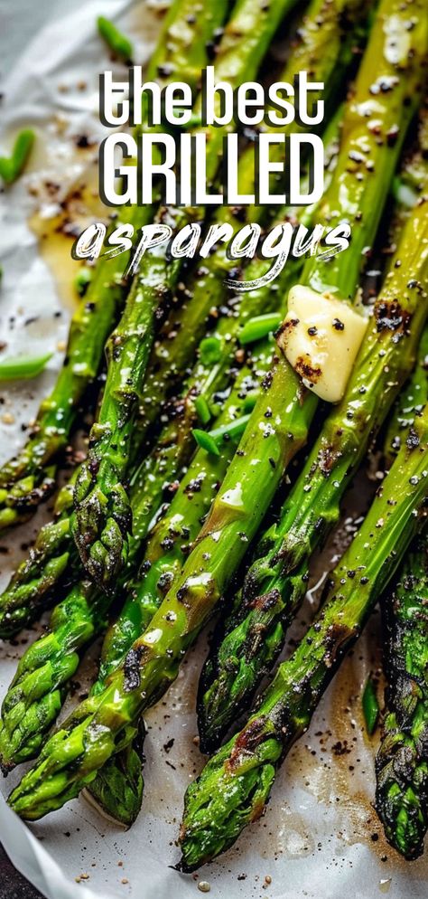 Grilled Asparagus with Garlic Butter [20 Minutes] – Chasety Grilled Asparagus Recipes, Recipes Bbq, Asparagus Recipes, Bacon On The Grill, Spend With Pennies, Fresh Asparagus, Low Calorie Dressing, Grilled Asparagus, Kinds Of Salad