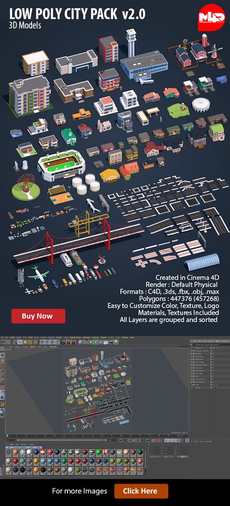 Low Poly City Pack v2.0. Fully customizable 3D model of a building. #3D #3DModel #3DDesign #VR #AR #airport #architecture #buildings #cinema #city #cityscape #district #downtown #industrial #infrastructure #LowPoly #metropolitan #MidtownLandmark #neighborhoods #ParisPark #PolygonalCity #railway #roads #ShipMap #skyline #skyscraper #street #suburban #town #trees #uptown #urban 3d City, Low Poly Building, Low Poly Pixel Texture, Low Poly City, Low Poly Game Environment, Low Poly Building 3d, Low Poly City Buildings, City Skylines Game, Cinema 4d Render