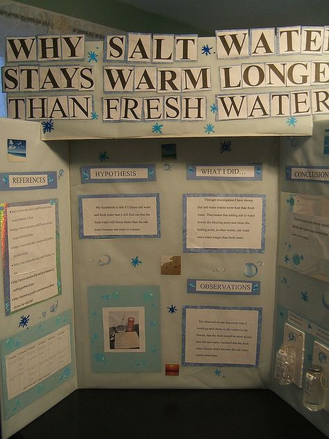 Why salt water stays warm longer than fresh water Middle School Science Fair Projects, High School Science Fair Projects, Science Fair Poster, Letras Comic, Science Project Board, High School Science Fair, Kids Science Fair Projects, Easy Science Fair Projects, Elementary Science Fair Projects