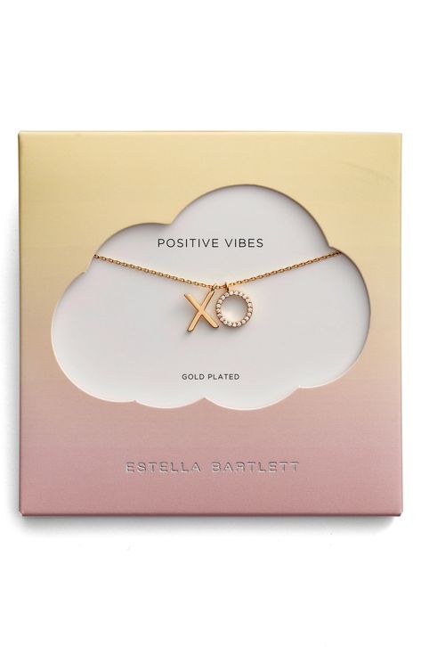 Estella Bartlett Positive Vibes Pendant Necklace available at #Nordstrom Necklace Gift Packaging, Jewelry Packaging Diy, Jewelry Packaging Design, Bracelet Packaging, Necklace Packaging, Small Business Packaging Ideas, Talisman Jewelry, Delicate Pendant, Love And Affection