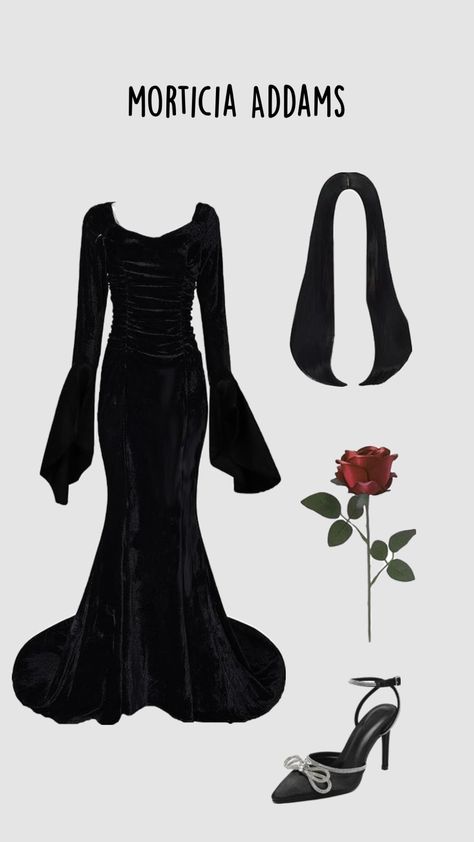 #wednesday #morticia #addamsfamily #rose #allblack #flowydress #longhair #halloween #october Wednesday Morticia, Addams Outfit, Morticia Addams Costume, Halloween Outfit Ideas, Morticia Addams, Halloween Outfit, Flowy Dress, Halloween Outfits, All Black