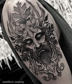 Green Man Tattoo, Luis Tattoo, Druid Tattoo, Skull Tattoo Flowers, Pagan Tattoo, Wiccan Tattoos, Man Tattoo, Witch Tattoo, Indian Tattoo