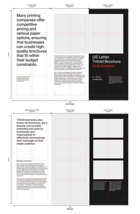 US Letter Trifold Brochure Grid System for Adobe InDesign – grid system is visible Folded Flyer Design Layout, Digital Pamphlet Design, Folded Pamphlet Design, Brochure Grid Layout, A3 Brochure Design, Editorial Brochure Design, Duotone Brochure, Trifold Flyer Design, 3 Fold Brochure Design