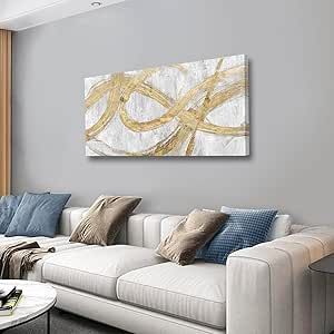 VAYIMDH White and Gold Abstract Wall Decor for Office - Inspirational Canvas Wall Art for Living Room - Graffiti Modern Artwork 20x40 Inch Ready to Hang Gold Picture Wall, White Living Room Wall Decor, Wall Decor For Office, Line Painting, Gold Canvas, Abstract Decor, Wall Art For Living Room, Abstract Wall Decor, Wall Decor Pictures